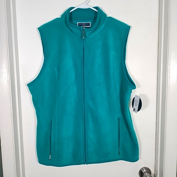 Karen Scott Jackets & Blazers - Karen Scott Sport Women's XXL Teal Green Full Zip Fleece Vest Pockets NWT